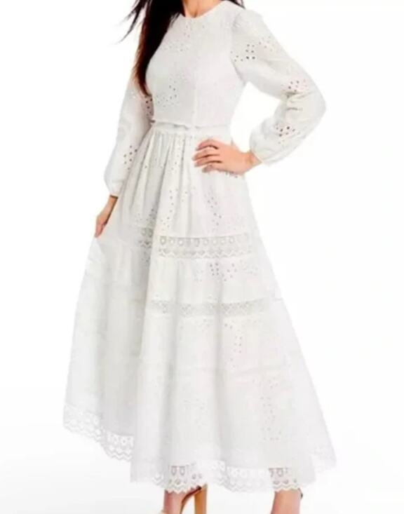 ANTONIO MELANI Dresses & Skirts - Antonio Melani Born On Fifth Adenorah Bright White Eyelet Maxi Dress Size 6